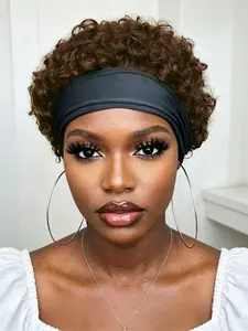 headband wig pixie wig daily party use human hair wig for women stylish gift wig 99j  black color pixie cut short afro curly human hair wig machine made