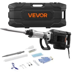 fathersdaygift VEVOR Demolition Jack Hammer, 3000 W Powerful Electric Jackhammer, 1700 BPM Concrete Breaker with a Point Chisel, Carrying Case, Gloves, Goggles, for Concrete, Wall, Brick, Tile and Foundation