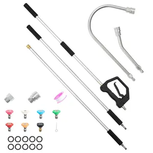 9 Ft Pressure Washer Telescoping Wand, 3-Section Extension Wands Set With 7 Nozzles, Hose Adapter, Support Belt, Storage Bag, 4000 PSI Telescopic Gutter Cleaner For High Cleaning Tasks On Driveways, Gutters, Exterior Surfaces