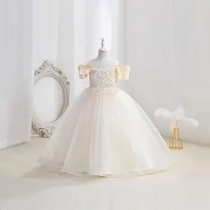 Mesh embroidered children's evening dress, princess dress, suitable for beauty pageants, parties, hosting runway shows, and birthday parties under 12 years oldgirl set girls clothes kids clothing