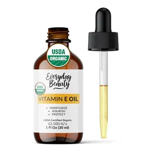 Organic Vitamin E Oil – Certified Organic Blend of Vitamin E - Deeply Hydrating Care for Face, Skin, Hair, Scars – Antioxidant-Rich, Fragrance-Free, and Gentle on Skin - 1 Fl Oz Glass Dropper & Bottle