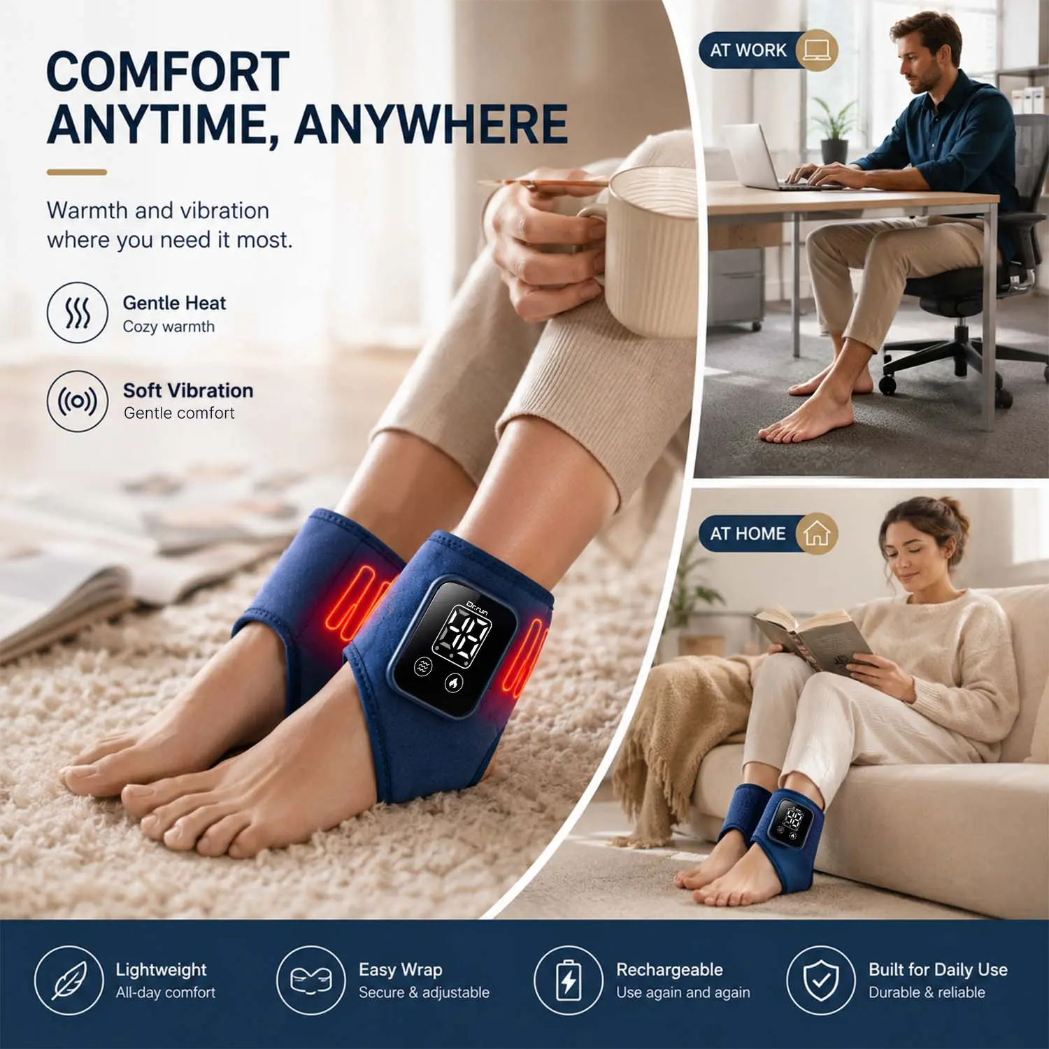 2027 Upgraded 1PC/2PC Wireless Heated Ankle Massager, 2500mAh Rechargeable Foot & Achilles Wrap with 5 Heat Levels and 3 Vibration Modes, Adjustable Ankle Warmer for Adults, Halloween, Christmas & Birthday Gift for Parents