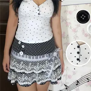 Women Piano Mini Skirts Street Pleated Polka Dot Lace Patchwork Cute Skirt Harajuku Black White Spliced Short Skirt Dress
