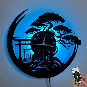 Colorful Bonsai Tree Vinyl Wall Clock Ideal Home Mall Office Decor Perfect for Christmas Halloween Celebrations (Battery Not Included)