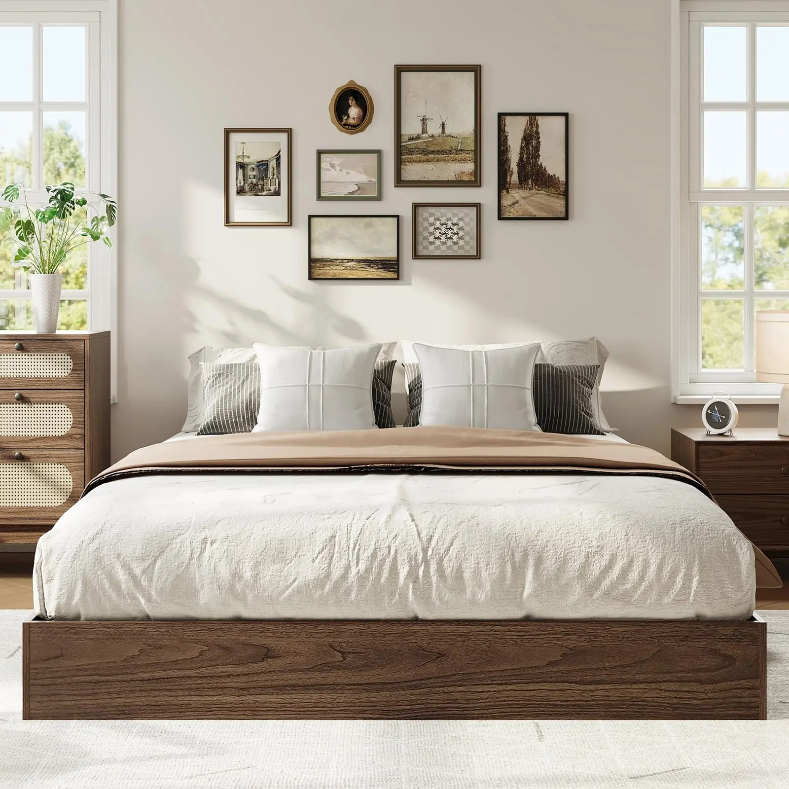 Garvee Wooden Platform Bed Frames in Twin, Full, Queen, King, California King Sizes with Wooden Slat Support, No Box Spring Needed, Easy Assembly, Available in Natural, Walnut, Pine Finishes