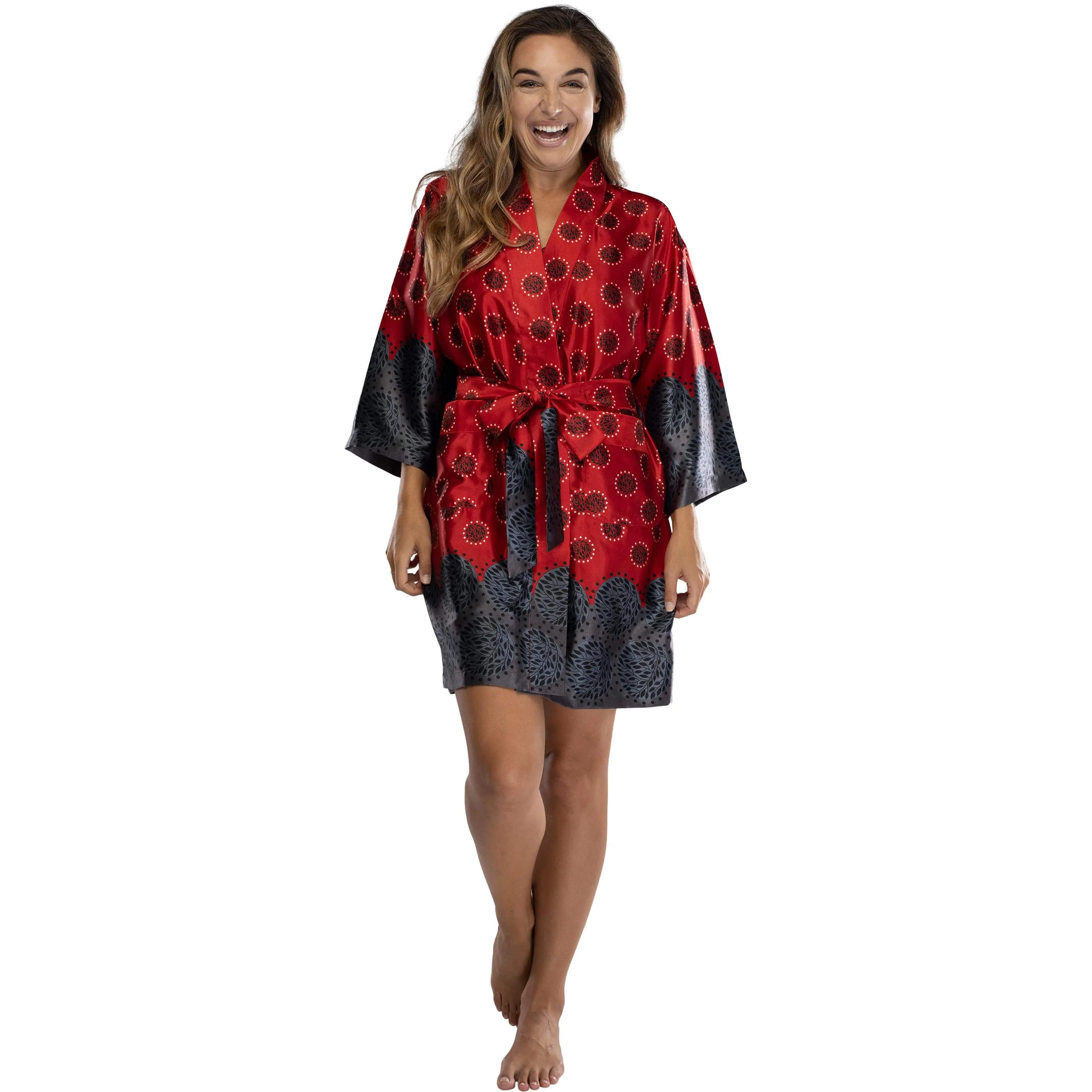INTIMO Women's Soft Woven Polyester Satin Botanical Bathrobe - Comfy Casual Sleepwear & Loungewear Dressing Gown, Botanical Bathrobes & Dressing Gowns