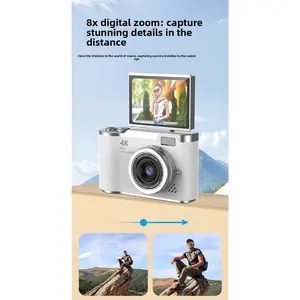 4K Digital Camera High Pixel HD Selfie Camera Portable for Students Travel Photography Retro CCD Style with 2.4inch Flip Screen Flash Fill Light Multi-function Button Large Capacity Battery