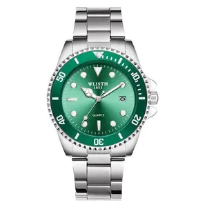 Green face one way directional bezel round face watch with luminous function watches