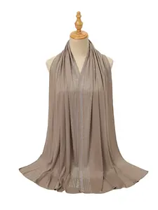 Elegant Geometric Striped Sparkling Hijab with Micro-Chain Detailing for Evening Occasions, High Elastic Moher Material, All-Season Boho Headscarf