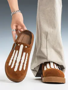 Vintage American Street Bone Pattern Pu Mule Clogs, Thick Platform Sole Slip on Half Slippers, Fashion Casual Backless Outdoor Unisex Sandals