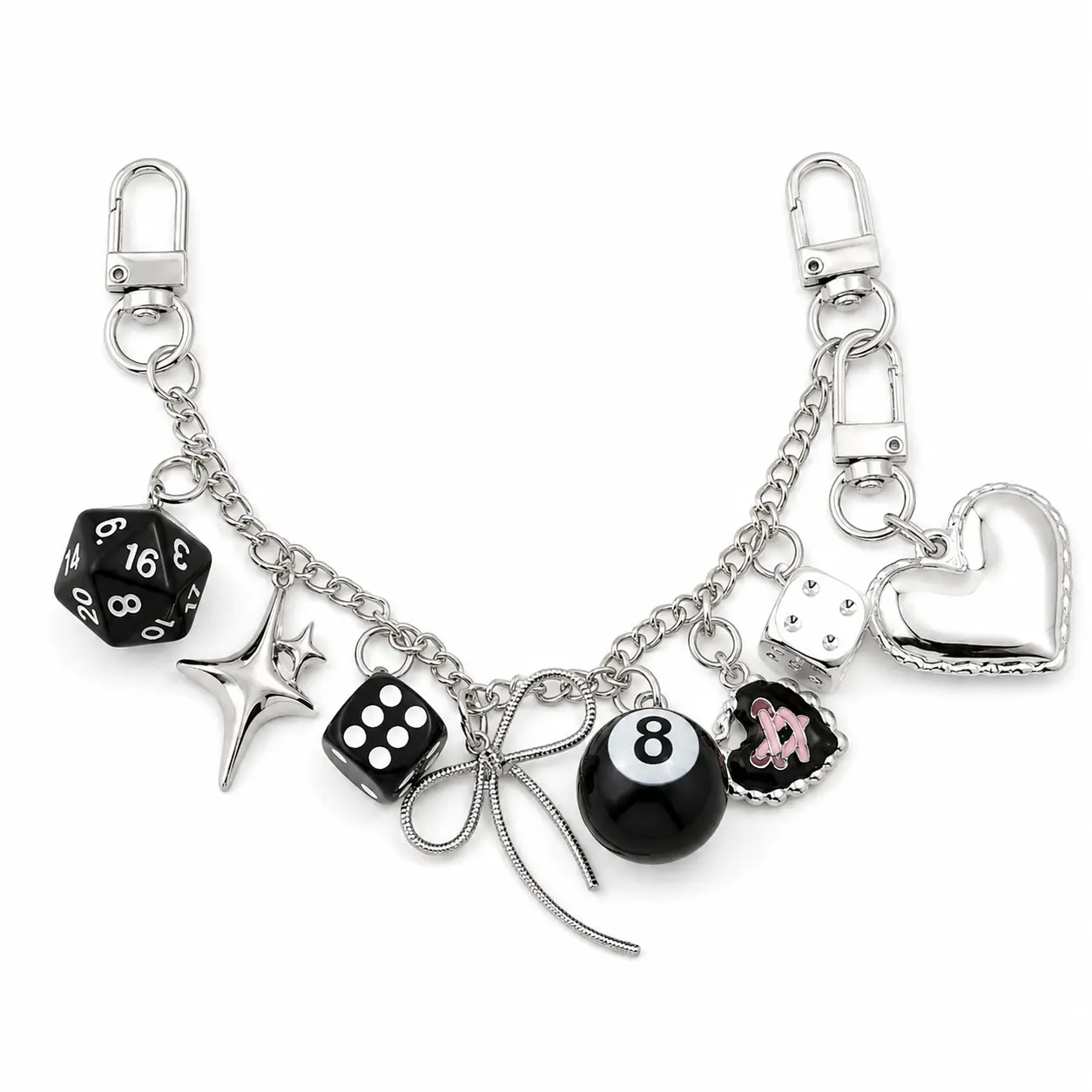 1pcs Detachable Pant Chain With Dice & Heart Charm, Adjustable Streetwear Jeans Accessory Gift