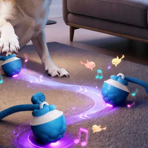 Blue Tpr Pet Electric Smart Automatic Rolling Ball, Rechargeable Bird Sound Simulation, Irregular Movement Dog Cat Self-Entertainment Toy