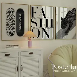 Luxury Black & White Leopard Fashion Wall Art, Stockholm Modern Aesthetic Chic Apartment Decor, Stylish Y2K Wall Art, Fashion Leopard Print Poster (UNFRAMED)