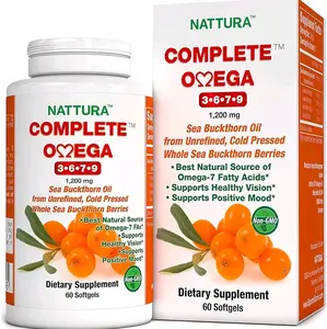 Pure Sea Buckthorn Oil Capsules - Omega 3-6-7-9 - European Quality - Non-GMO, Kosher, Gluten-Free - 60 capsules