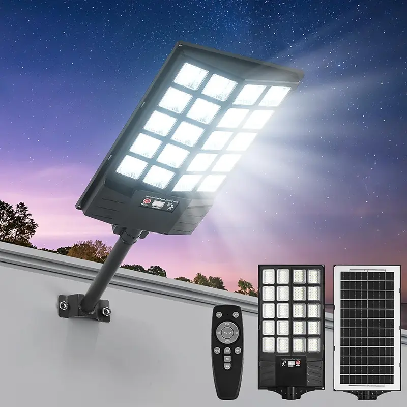 Solar Street Light with Remote, Waterproof Motion Sensor Outdoor LED Solar Floodlight, Commercial Parking Lot Light, Solar Driveway Light, Dusk to Dawn Outdoor Security Lighting for Backyard, Yard, Garden, Pathway, Solar Lights Outdoor