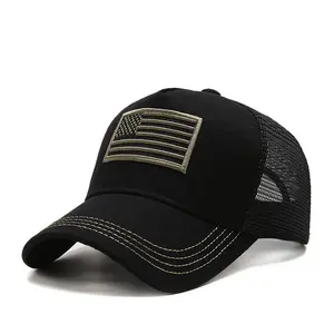 American Flag Embroidered Black and Gold Low Profile Baseball Cap - US, USA Flag