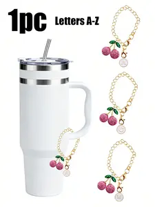 Cherry Chain Cup Decorative Accessory Set, Includes A-Z Letters, Waterproof, Portable, Ideal for Travel, Dining, Gifts