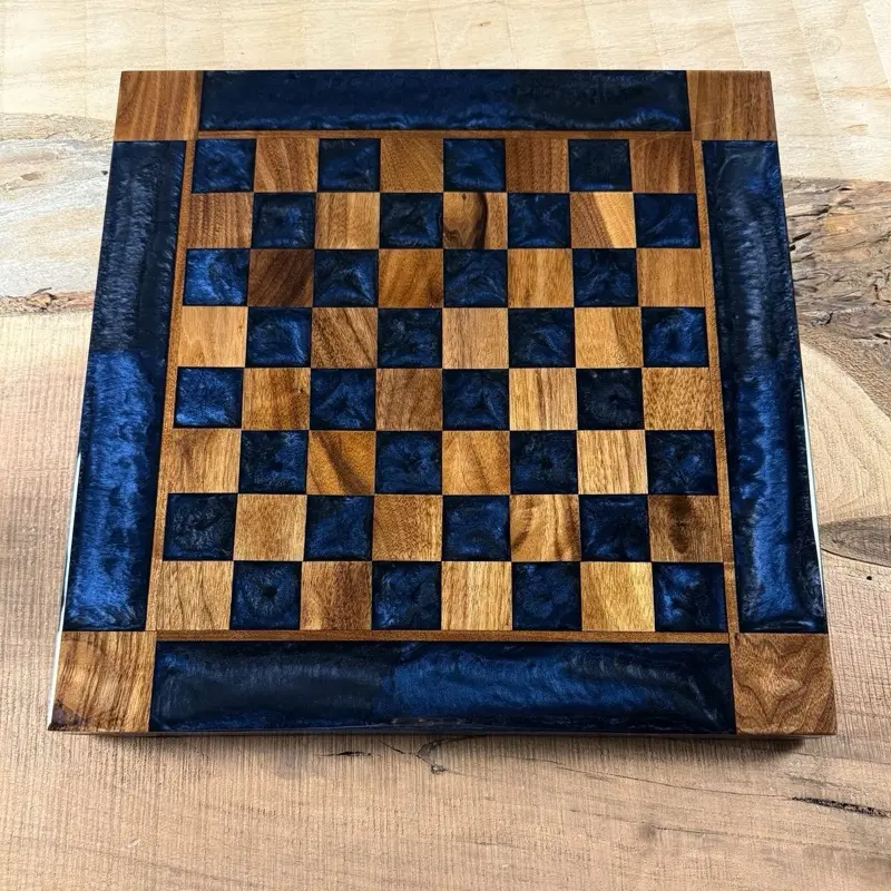 Midnight Blue Walnut Chess Board (INCLUDES PIECES)