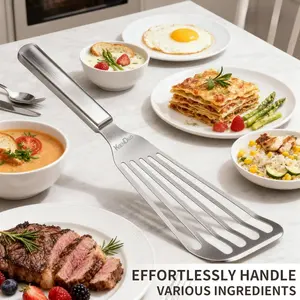 Stainless steel flexible fish spatula, one-piece metal turner with groove, suitable for frying eggs and cooking, dishwasher safe, silver: Home & Kitchen