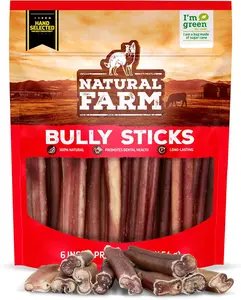 Natural Farm 6 Inch Hand Selected Standard Bully Sticks - 1 LB Premium Beef Pizzle for Joint & Brain Health - Odor-Free & Fully Digestible Treats