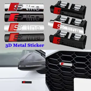 1Pcs 3D Metal Car Goods S Line Logo Emblem Sticker Front Grille Badge For Audi Sline RS A3 A4 B8 8P 8V B6 A5 A6 C7 Q5 B9 B7 C5 C6 A1 Q7 Q3 TT S1 S2 S3 S4 S5 S6 Auto sticker Automobile Decals
