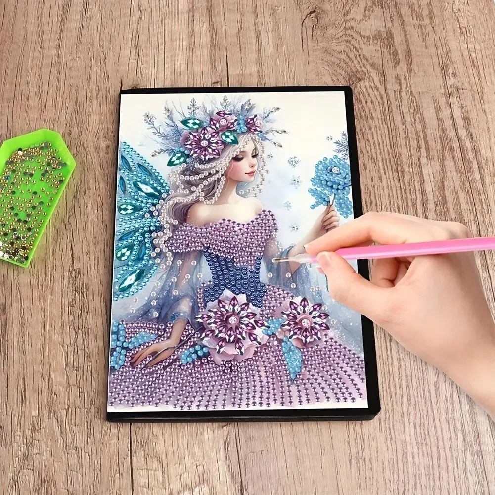 5D DIY Diamond Arts Colorful Painting Notebook, A5 Notebook with Diamond & Tools, Creative Handmade Gift Idea for Art Lovers