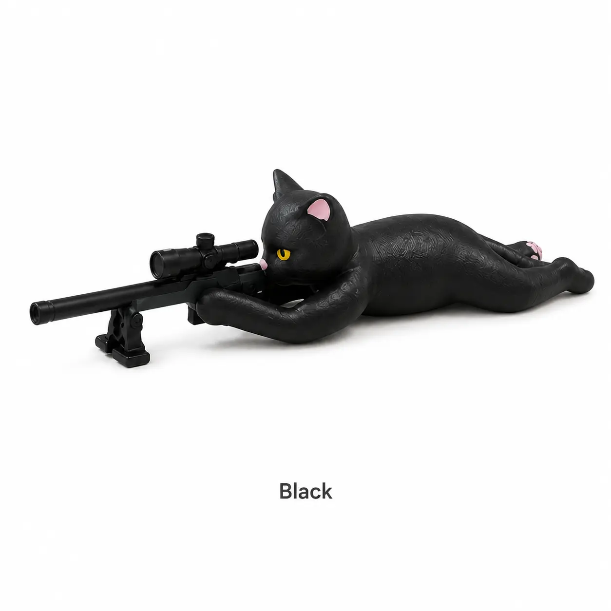 Summervibes Sniper Cat Gacha Capsule, Cat Figurine Holding Sniper