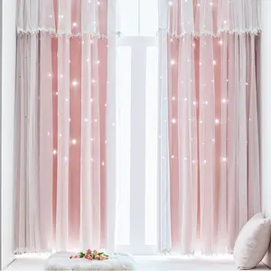 Nordic Lace Trim Curtain Set, Elegant Double Layer Drapes for Bedroom Living Room Balcony, High-End Simple Style, 1 Piece