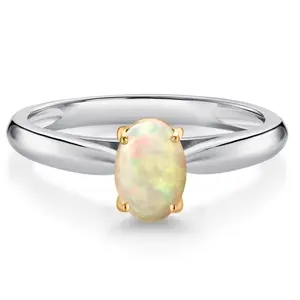 Gem Stone King 925 Sterling Silver and 10K Yellow Gold Gemstone Birthstone Solitaire Engagement Ring For Women | Oval 7X5MM | Wedding Anniversary Promise Ring For Women | Available In Size 5-9