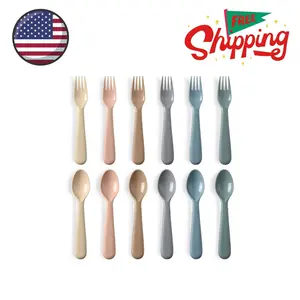 12 Pieces Toddler Utensils Set, Plastic Spoons and Forks Set for Kids