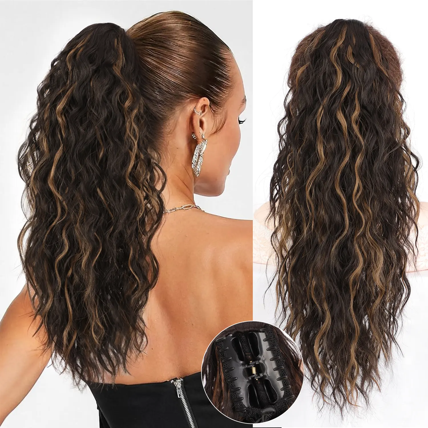 Dark Brown with Honey Blonde Highlights 20IN.