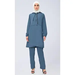 Women's Modest Islamic Kashibo Hooded Set With Pockets Gym Set