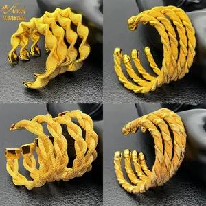 ANIID Luxury Dubai 24k Gold Color Bangles For Women Arabic Charm Twist Bracelet Cuff Bangles Nigerian Wedding Jewelry Party Gift