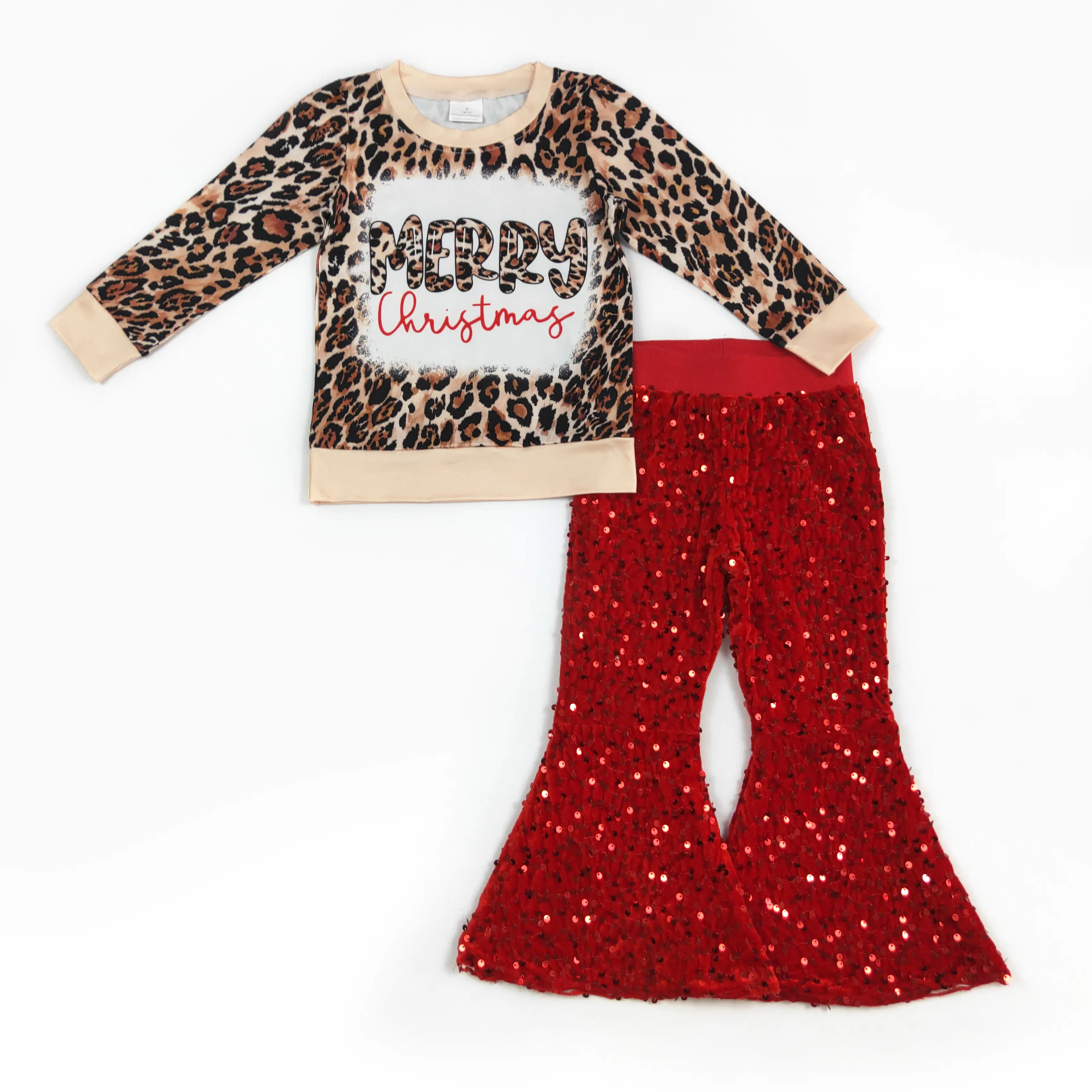Merry Christmas Red Sequin bell Pants Girls set