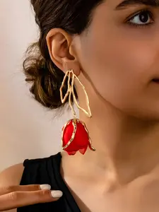 Boho Style Dangle Earrings for Women, Exaggerated Fabric Rose Flower Design, Perfect for Daily Wear and Gifts, All Seasons Fashion Jewelry