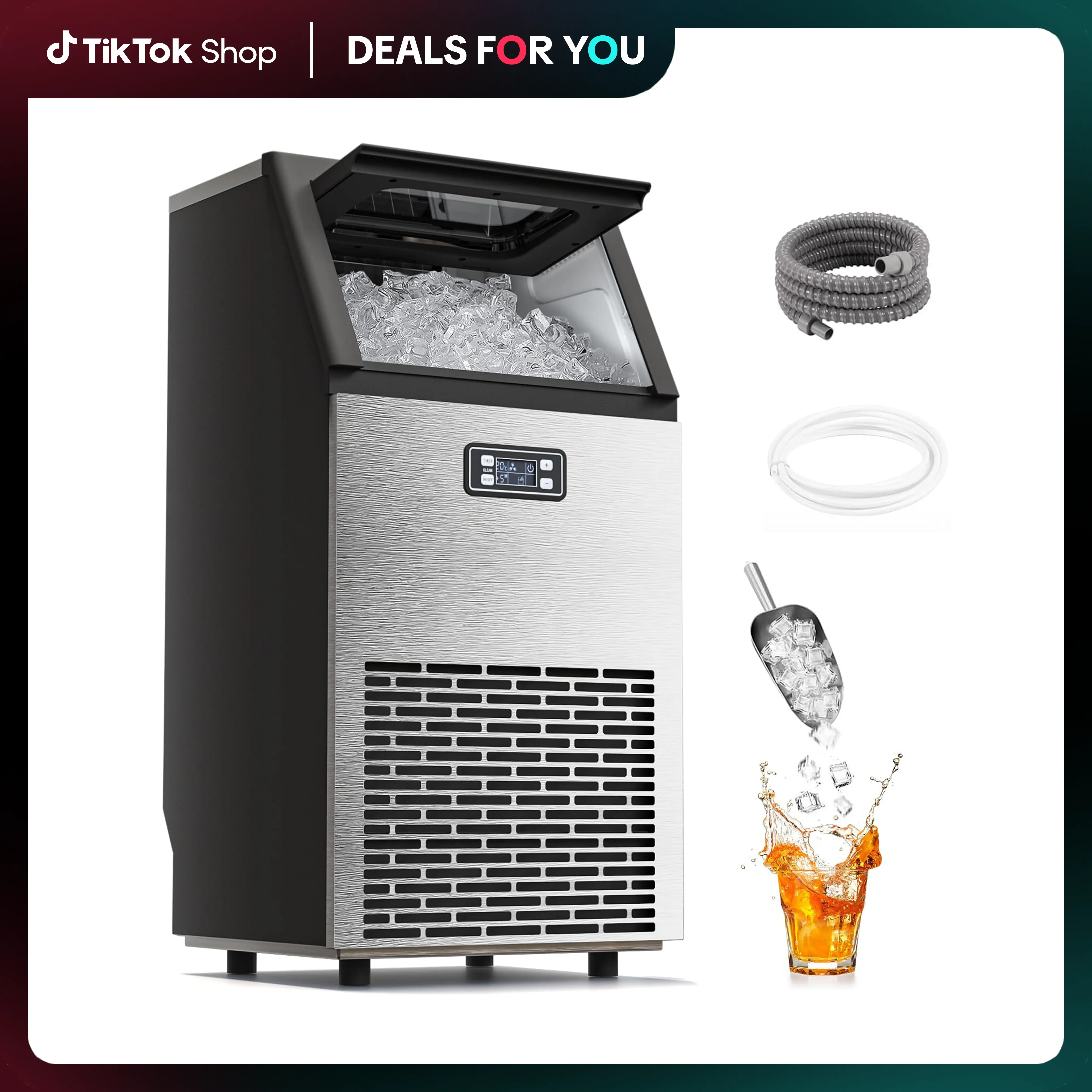 Kismile Commercial Ice Maker Machine, 2026 Upgraded 66lbs/80lbs/100lbs/120Ibs 24H Stainless Steel Ice Machine with 33lbs Storage Capacity, Self-Cleaning Freestanding Ice Maker for Home Bar Restaurant Office Outdoor