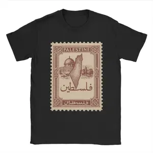 Palestine Stamp T-Shirt for Men Palestinian Map Novelty Cotton Tees O Neck Short Sleeve T Shirts Printed Clothes