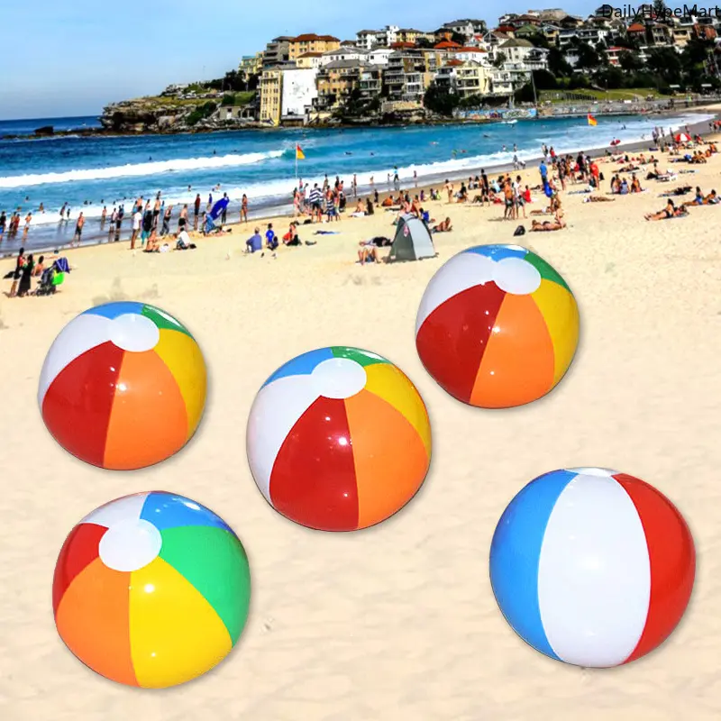 Unisex Thick PVC Inflatable Beach Ball with Vibrant Rainbow Print - Easy Inflation, 4 Sizes (30/35/40/50cm), 4 Weights (22/28/38/45g) - Beach Games Pool Toy, Carnival Giveaways, Pool Party Gifts