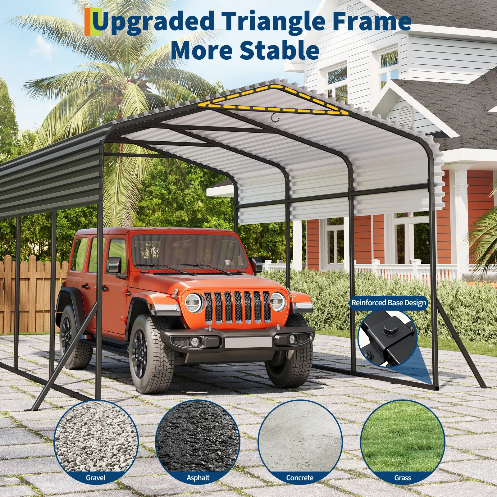 GAOMON 10x15 ft Metal Carport with Galvanized Steel Roof, Reinforced Base, Steel Brackets, Waterproofing, Drainage, Stable Structure, Durable Heavy-Duty Outdoor Shelter for Cars, SUVs