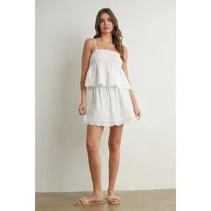 Eyelet Ruffle Smocked Skirt