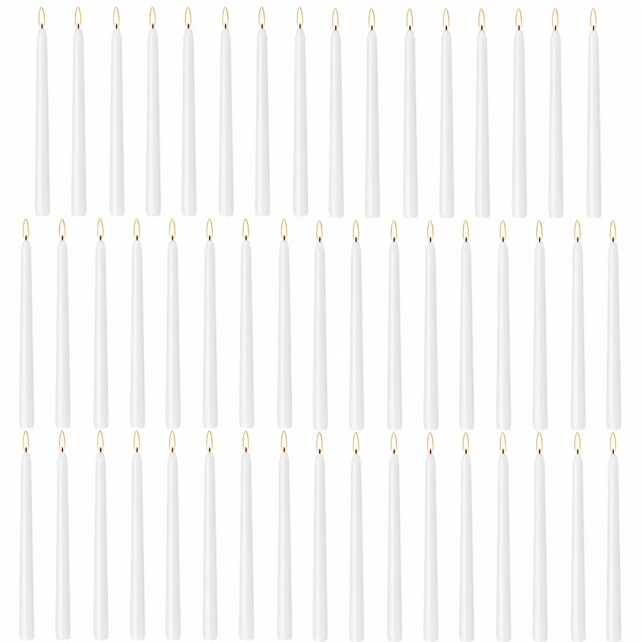 50 Pack Tall White Taper Candles, 10 inch (H) Dripless, Unscented Dinner Candle, Smokeless Taper Candles, Paraffin Wax with Cotton Wicks, 8 Hours Burn Time