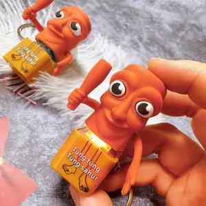 Tung Tung Tung Sahar Clicker Fidget Keychain Toy with Sound & LED Flash Light Funny Press Button Stress Relief Toy Keychain Desk Toy Gift for Kids Teens Adults