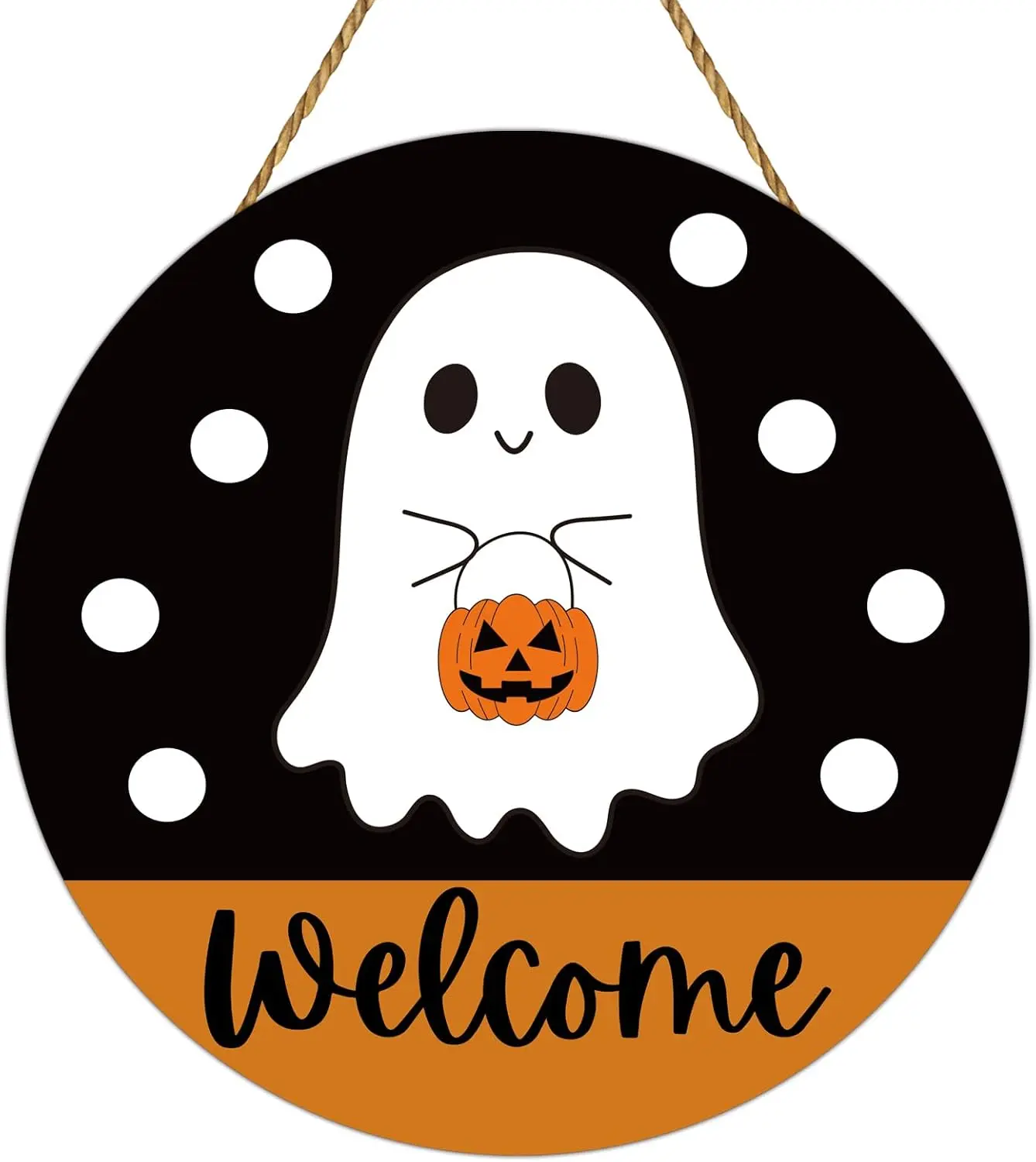 Halloween Decorations Indoor Halloween Wreath Front Door Decorations Cute Ghost Decor Welcome Sign Wooden Wreaths for Front Door Hanger Ghost Hanging Sign for Porch Wall Indoor Home Decorations