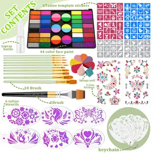 Face Body Paint Oil Makeup Set – 44 Color Face painting Makeup Kit, Non-toxic Water Activated paint palette with Palette,Stencils, Brushes, Gems, Puff, for Kids Party Cosplay Halloween Christmas Carnival.