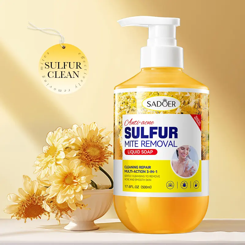 SADOER Sulfur Anti-Mite Shower Gel Deep Cleansing Body Wash for Skin Repair & Cleanser 17.6 FL OZ