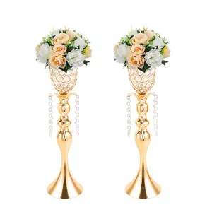 2-piece crystal pendant wedding vase set, 19.3-inch center piece, elegant tulip-shaped flower stand, decorative floral vase for events, parties, weddings, and home décor.