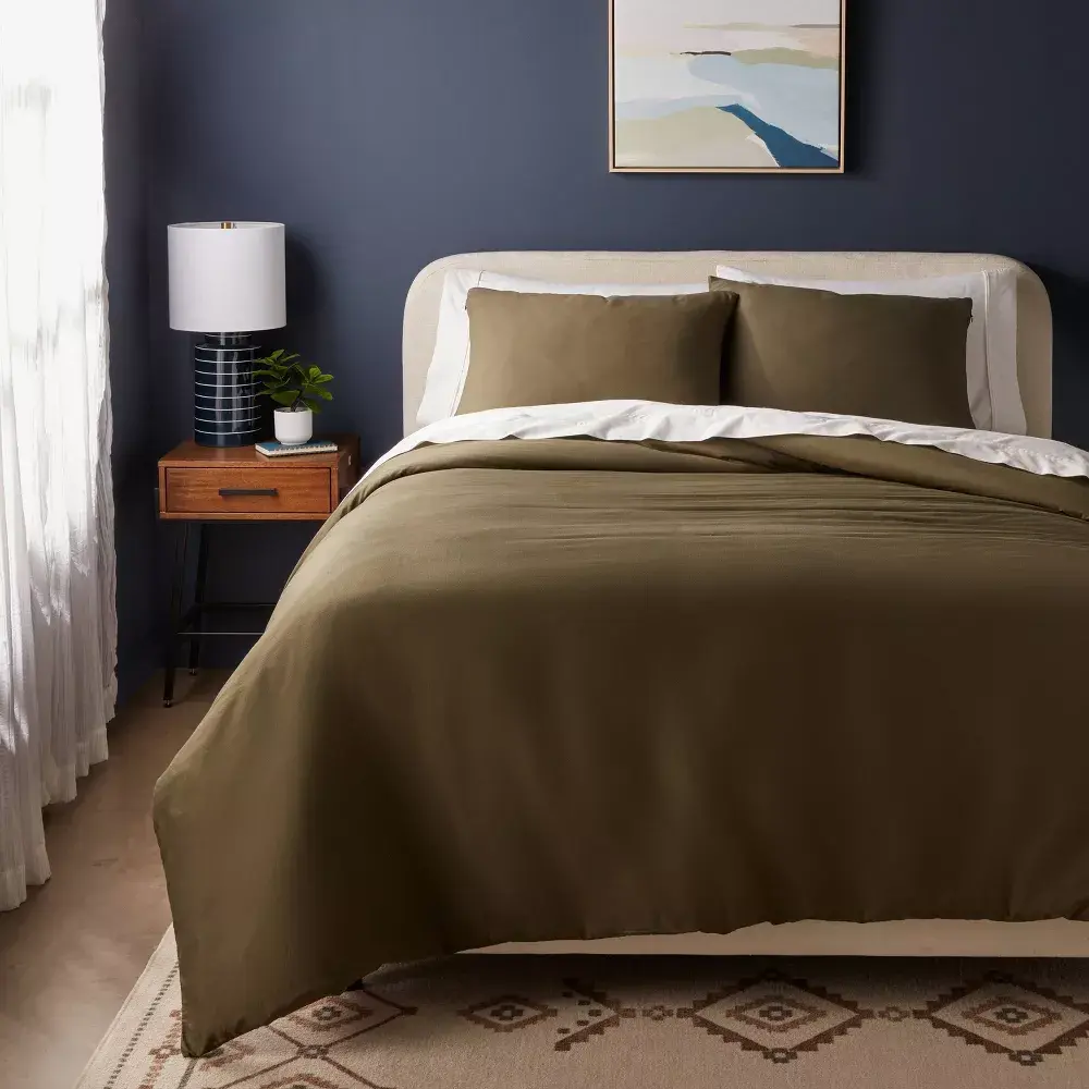 Twin/Twin Extra Long Washed Cotton Sateen Duvet Cover and Sham Set Dark Olive Green - Threshold: 250 Thread Count OEKO-TEX Certified