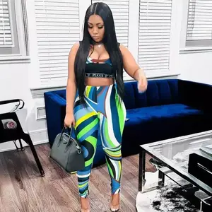 2-Piece Set Women's Crop Top & Colorful Pants Set - Vivid Beach Art Print - Ideal for Beach Parties, Tropical Vacations & Festival Outfits Womenswear Chic