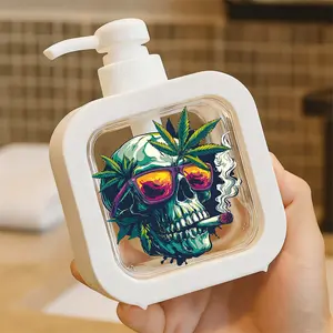 Stylish Skull-Themed Pump Dispenser - Refillable Soap/Lotion Container with Cannabis Design, Bold Graphic Art, Perfect for Bathroom or Kitchen - Unique Gift for Street Art Enthusiasts