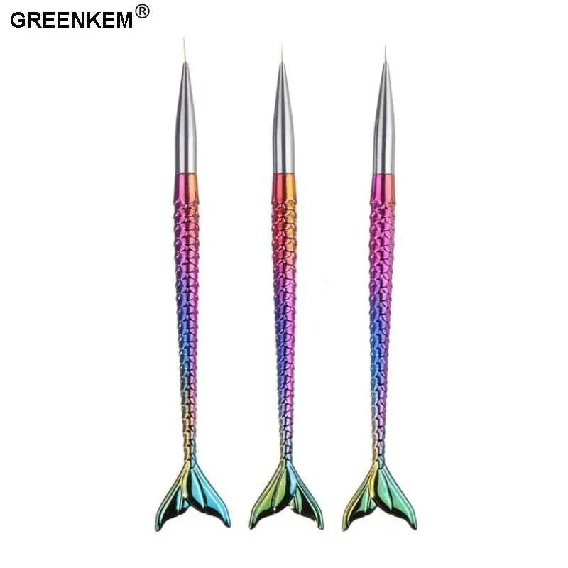 Professional Detail Liner Brushes, 3-Piece Makeup Brushes Set for Precision Eyeliner & Art Application, Mermaid Tail Design, Apply Eyeliner